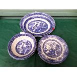 Sel. of blue and white willow patterned plates, bowl etc.