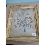 Early gilt framed floral sampler embroidered in fine silk coloured thread (14 1/2" x 11")