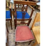 Inlaid mahogany high backed hall chair,