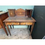 Inlaid rosewood ladies writing bureau fitted 2 upper shelved cabinets and 2 drawers below on
