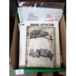 Box of agricultural machinery instruction manuals incl. Massey Ferguson 135 Tractor etc.