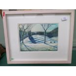 Modern watercolour and pastel painting 'Ice & Light" by Teresa Pateman in contemporary cream frame