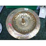 2 ornate circular brass trays,