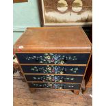 Part painted oak chest of 4 long drawers with bobbin handles