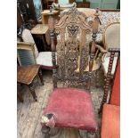 Jacobean style heavily carved high backed dining chair,