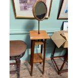 Gentleman's toilet/shaving stand fitted framed adjustable circular mirror and 2 undershelves