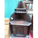 Dark oak carved corner unit with 2 upper display shelves