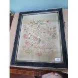 Larger gilt and ebony framed multi-coloured floral silk embroidery (17 1/2" x 14")