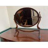 Oval mahogany framed toilet mirror on stand