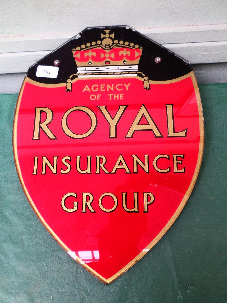 Red backed Royal Insurance glass Agency sign