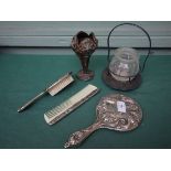 3 piece silver plated backed brush, mirror and comb set,