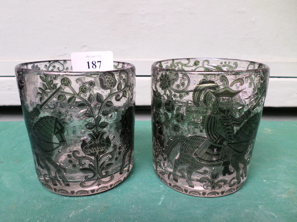 2 late Victorian early 20th century glass tumblers,