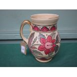 Most decorative Charlotte Rhead cream ground handled Crown Ducal flower vase decorated pink floral