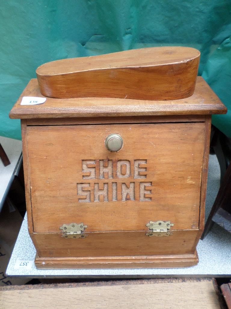 Unusual pine 'shoe shine' box with brass hinges