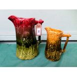 Majolica multi-coloured water jug and another smaller