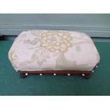 Unusual Victorian studded rectangular foot stool with floral covering to the padded top