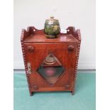 Oak smokers cabinet inset glass diamond bevel edged glass door and contents incl.