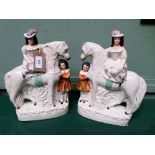 Large pair of Staffordshire Victorian mantel piece flatback figures each of bonneted lady and