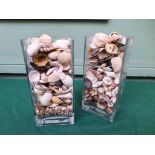 2 glass jars of mixed seashells