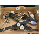 8 various gentleman's wristwatches, 2 boxes of drawing instruments etc.