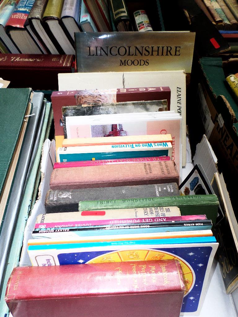 Box of books on a variety of subjects to include Lincolnshire Moods by Janet and Peter Roworth,