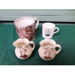 Pair of bisque cream jugs depicting The Right Honourable W.E.