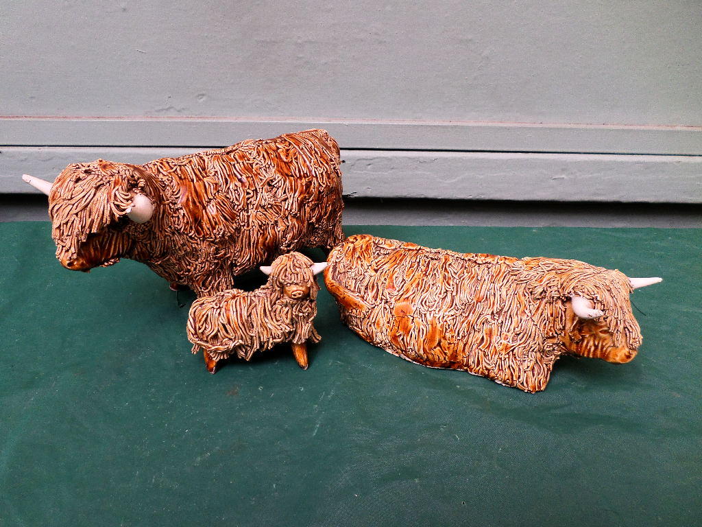 Family of 3 Highland cattle ornaments