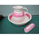 3 piece pink and white jug and bowl chamber set
