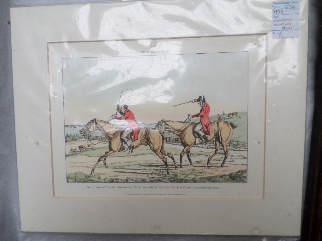 Oak framed coloured hunting print 'Getting into Difficulty' another similar unframed 'Getting Dead - Image 4 of 6