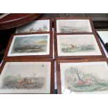12 rare oak framed coloured comical early Victorian Fores's series comical hunting prints