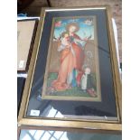 Large gilt framed coloured religious print of the Virgin and Child after the painting by Meister