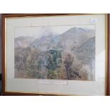 Large framed coloured print of the Battle of the Imjin Jay River 1951 by Terence Cuneo