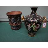 Doulton Lambeth planter depicting classical heads possibly by George Tinworth (8 1/2" high) and a