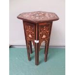 Small Asian side table inlaid in box wood and mother of pearl on 6 straight plain feet