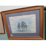 Racecourse watercolour 'Heavy Going at Cheltenham' by Sarah Barrass in contemporary pine frame