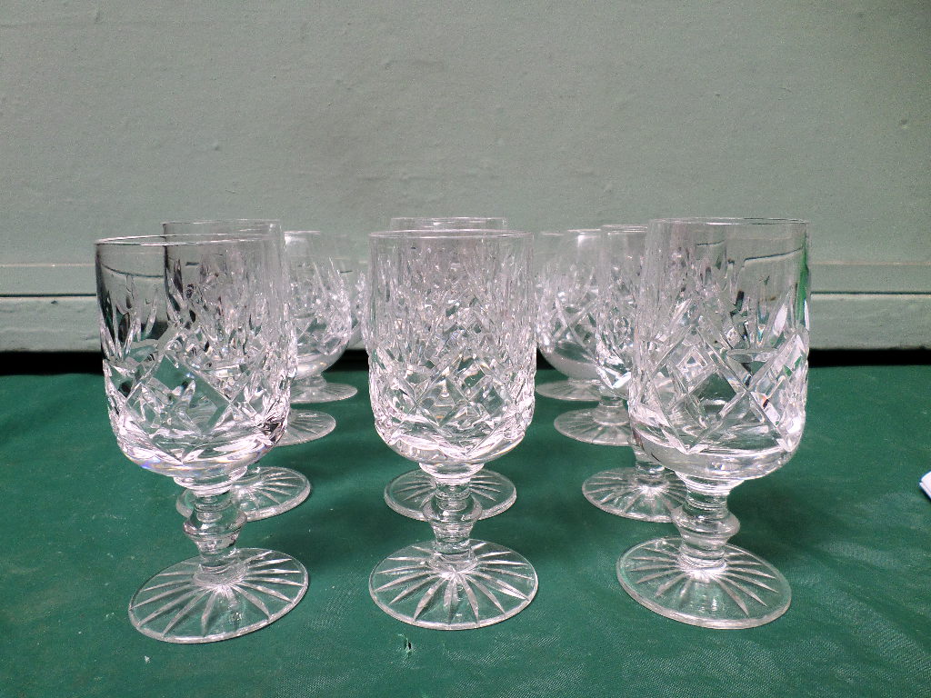 Set of 6 matching Stuart crystal port glasses and a set of 6 brandy balloons of similar design