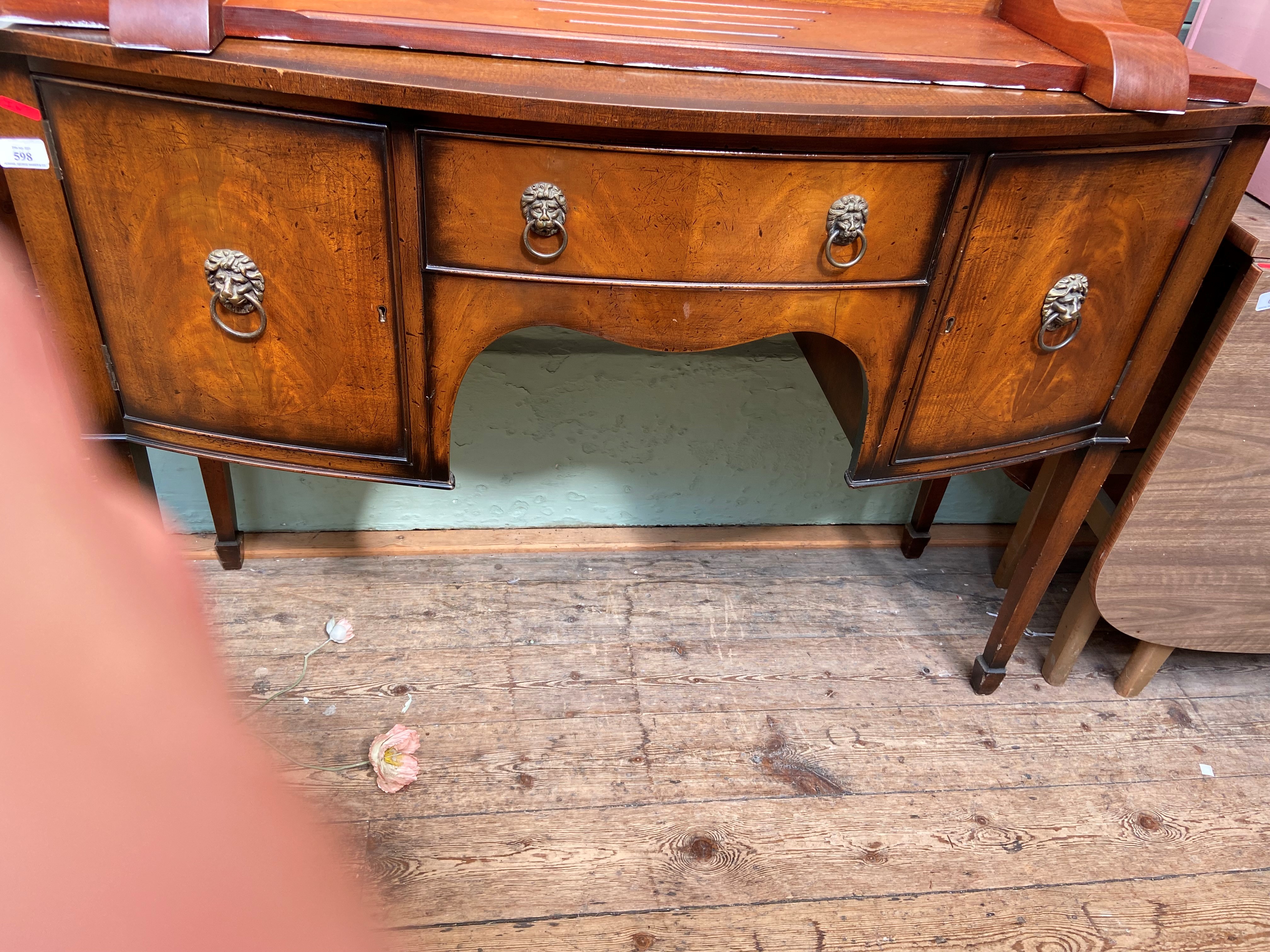 20th century inlaid mahogany bow fronted sideboard (48" x 15") fitted double wing cupboards,