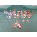 Tray of decorative liqueur and cocktail glasses etc