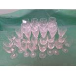 Tray of liqueur, sherry and six matching cut-glass brandy balloons etc