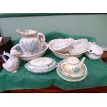 Selection of large crockery including jug and two bowls, lidded vegetable tureens etc (13 pieces)