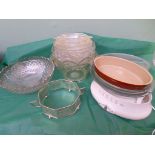 Selection of glass, kitchenware, pyrex dishes etc