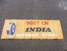 An Indian Tyres rectangular workshop banner, 91 x 30".