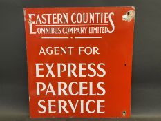An Eastern Counties Omnibus Company Agent for Express Parcels Service double sided enamel sign, 17 x