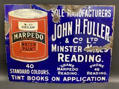 A part pictorial enamel sign advertising Marpedo water paint, manufactured by John H. Fuller & Co.