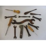 A mixed selection of tools to include BSA, Shelley, Jenbo spanners etc.