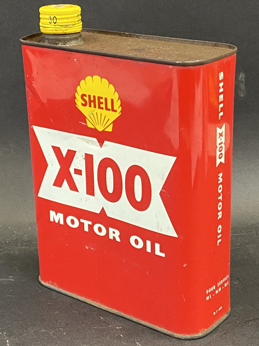 A red Shell X-100 Motor Oil can. - Image 2 of 2