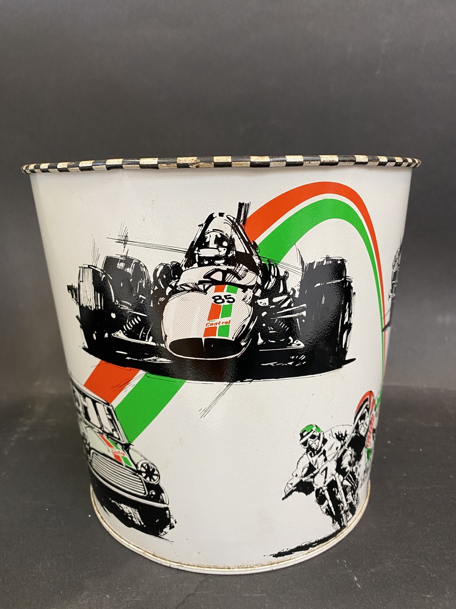 A waste paper bin decorated with various aspects of motor sport, 7" high. - Image 3 of 4