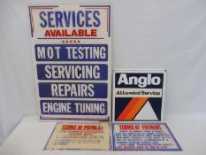 Three assorted perspex garage signs, the largest 24 x 36" plus a double sided tin advertising sign