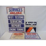 Three assorted perspex garage signs, the largest 24 x 36" plus a double sided tin advertising sign