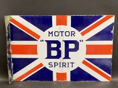 A BP Motor Spirit Union Jack double sided enamel sign with hanging flange, by Franco, 24 x 16".